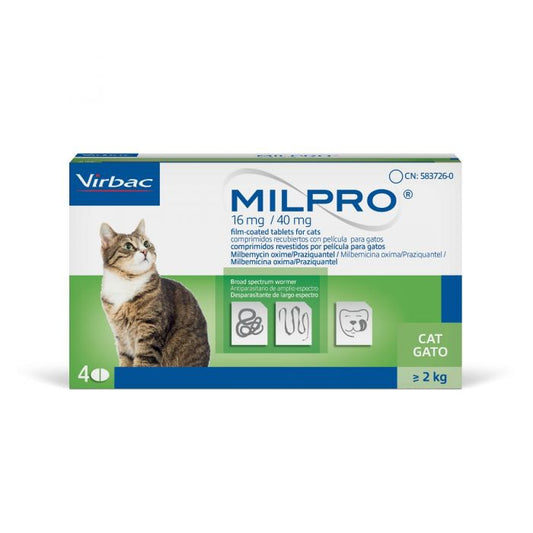 MILPRO 16 mg/40 mg, dengtos tabletės katėms, 1 tabletė