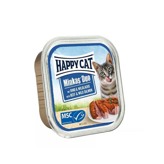 Happy Cat Duo konservai katėms su jautiena ir lašiša, 100 g