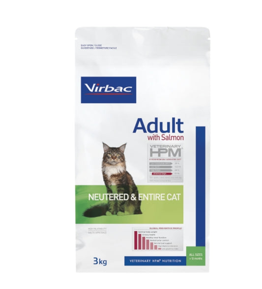 Virbac HPM Adult with SALMON Neutered & Entire Cat ,sausas maistas katėms su lašiša
